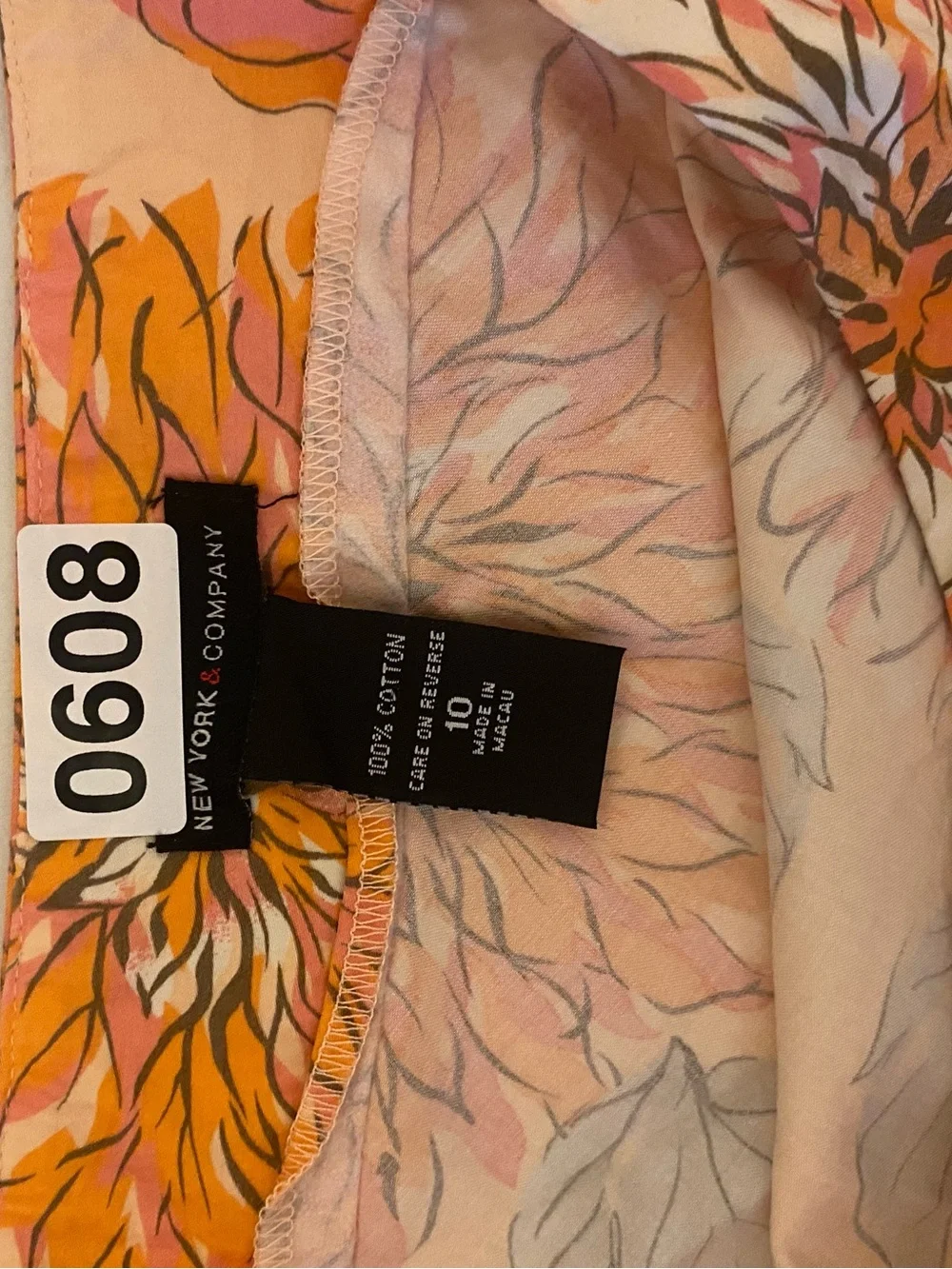 New York & Company Peach Floral A-Line Skirt with Coral and Orange Blooms